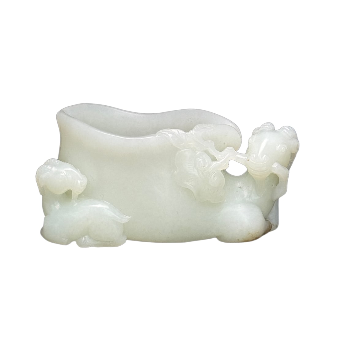Natural White Hetian Jade Hand-Carved Brush Washer w Sheep (1 of 10)