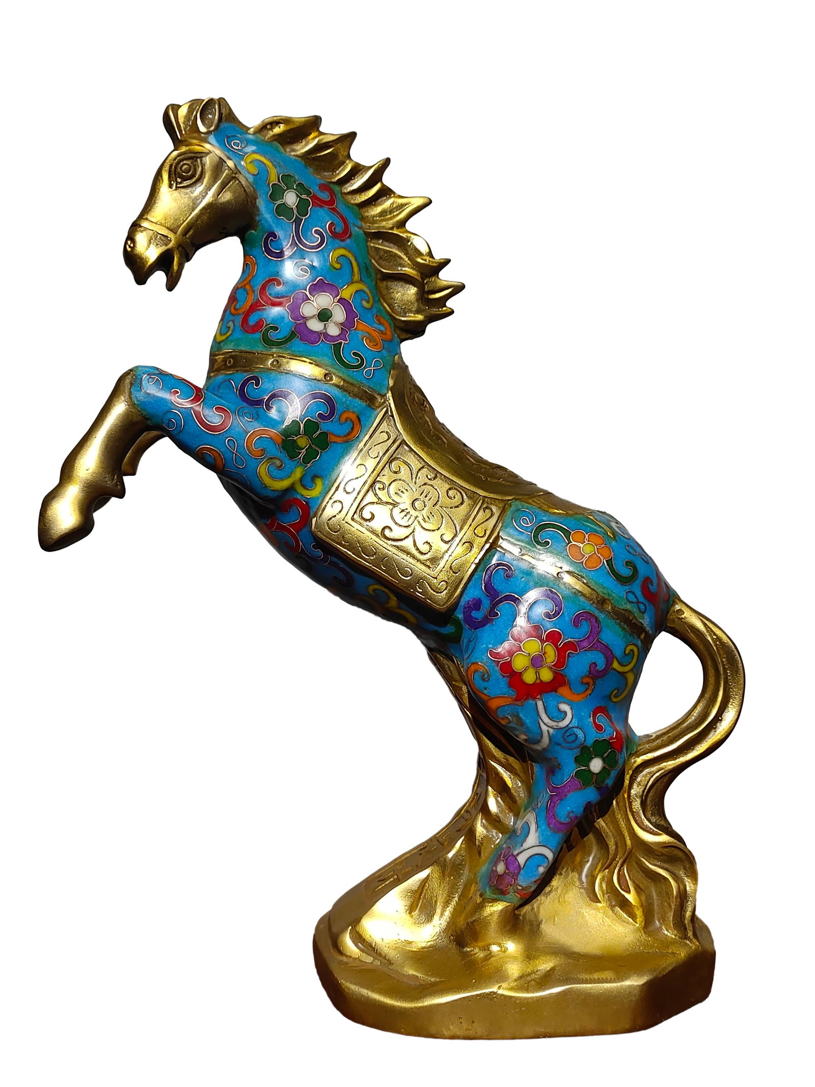Gilt-Gold Copper Cloisonne Animal Statue w Horse: Gilt-Gold Copper Cloisonne Animal Statue w HorseDimension: 300 x 240 x 90 (mm) 11.81 x 9.45 x 3.54 (inches) Weight: 5.36 lbs/ 2430 g