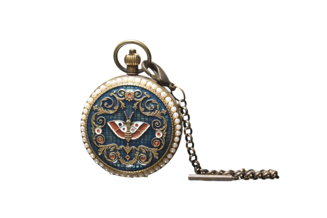 Vintage Copper Enamel Mechanical Pocket Watch (1 of 10)