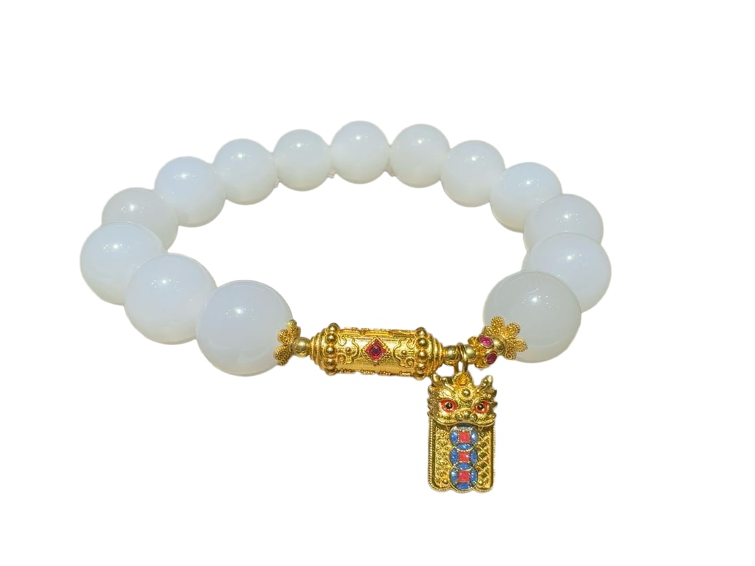 Natural White Hetian Jade Beads Bracelet: Natural White Hetian Jade Beads BraceletDimension: 12 (mm) 0.47 (inches)