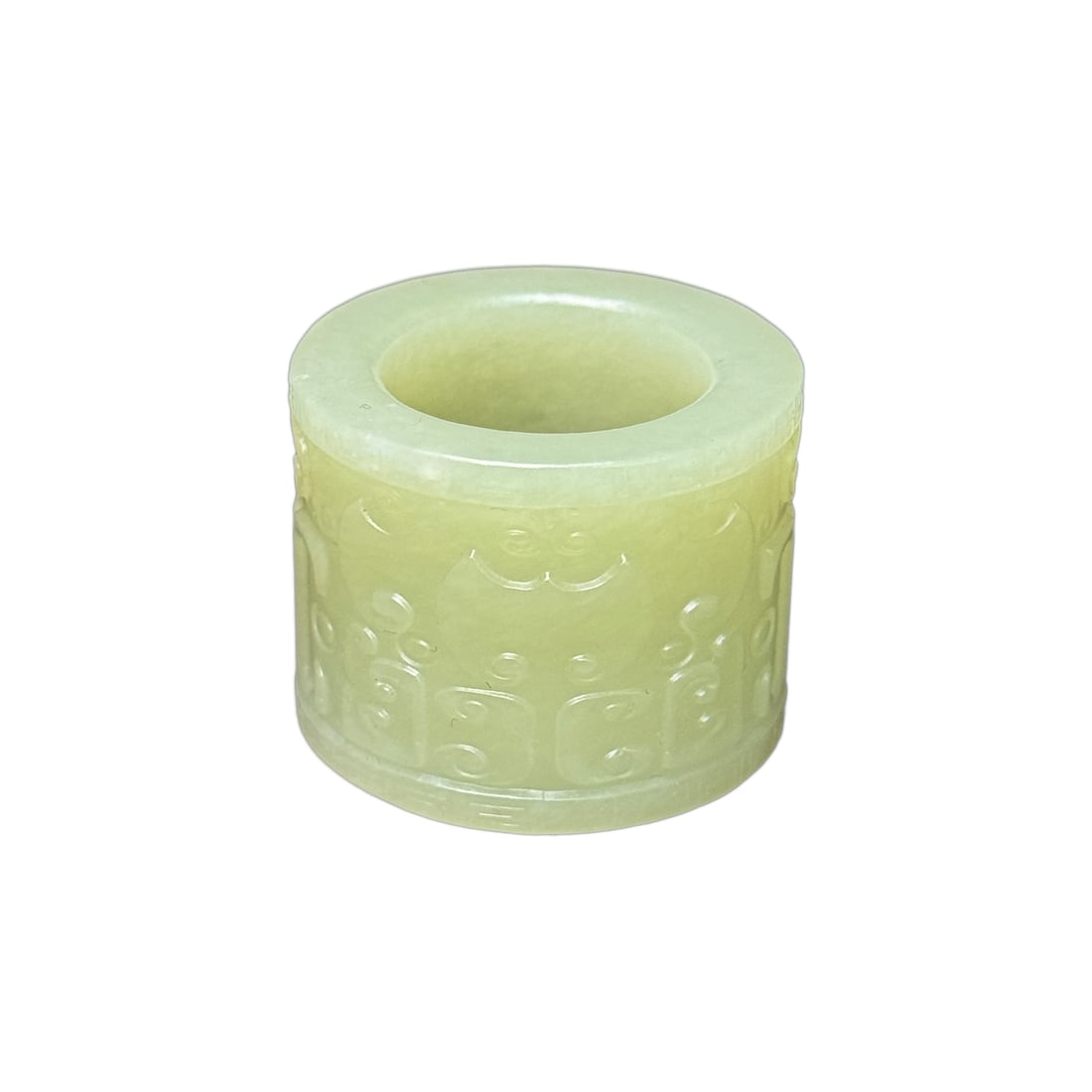 Natural Hetian Jade Thumb Ring: Natural Hetian Jade Thumb RingUS Size: 11Inside Diameter: 22 (mm)0.87 (inches) Dimension: 34 x 27 (mm) 1.34 x 1.06 (inches) Weight: 0.08 lbs/ 38 g