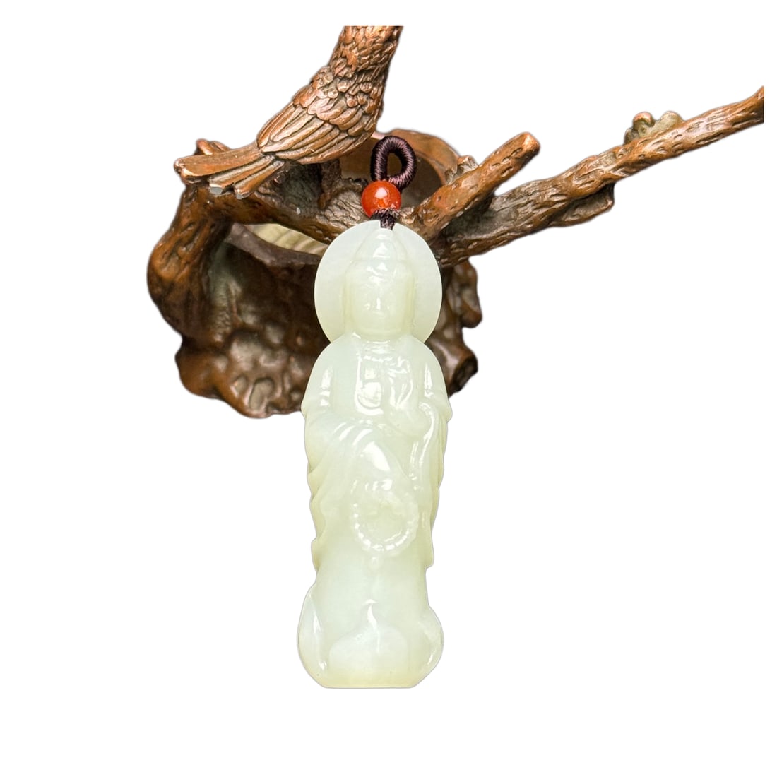 Natural Hetian Jade Hand-Carved Figure Pendant w Kwan-yin: Natural Hetian Jade Hand-Carved Figure Pendant w Kwan-yin Dimension: 57 x 18 x 17 (mm) 2.24 x 0.71 x 0.67 (inches) Weight: 0.05 lbs/ 24 g