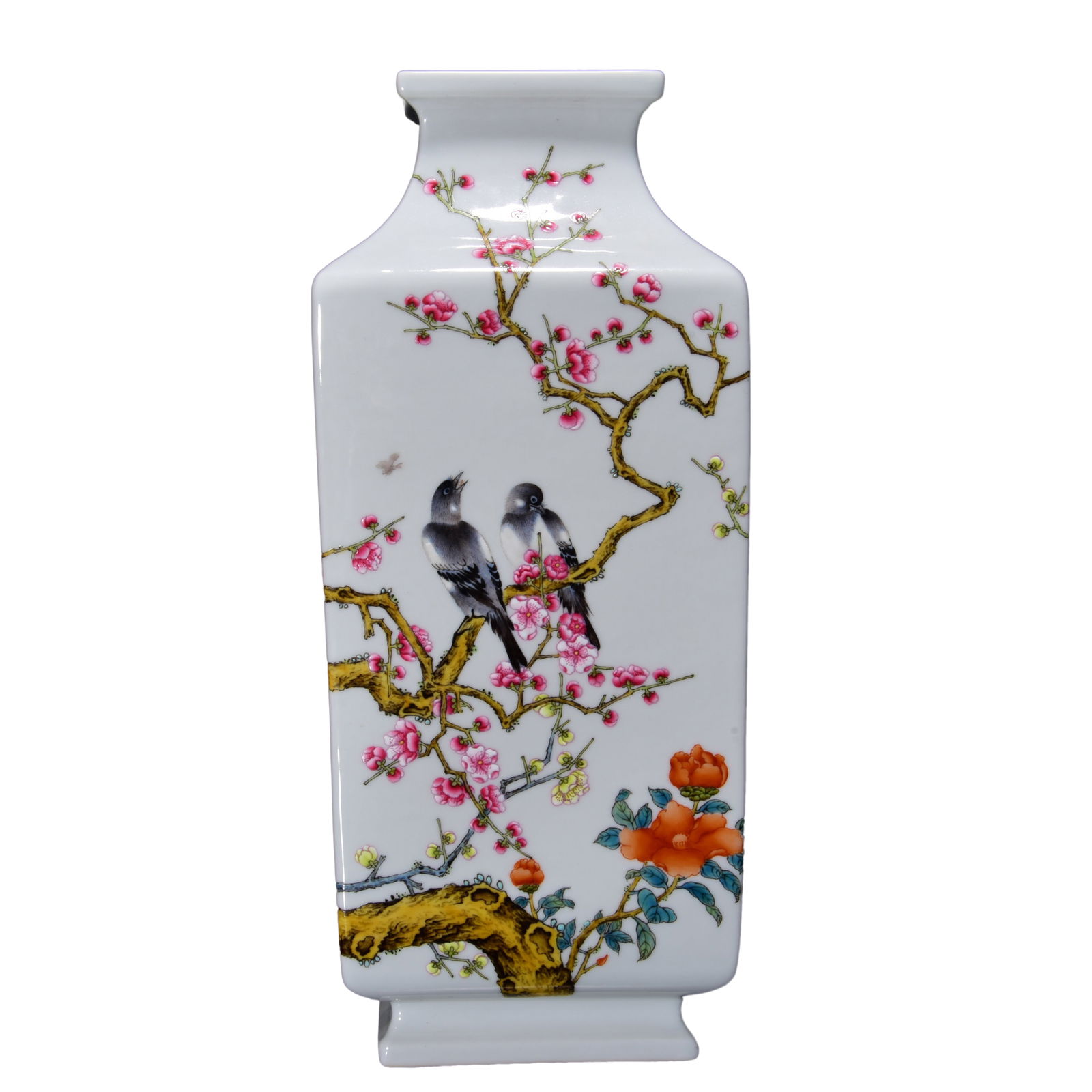 Porcelain Vase Famille Rose w Plum Flower & Magpie,Qing Dynasty QianLong Mark: Porcelain Vase Famille Rose w Plum Flower & Magpie,Qing Dynasty QianLong MarkDimension: 310 x 130 (mm) 12.20 x 5.12 (inches)