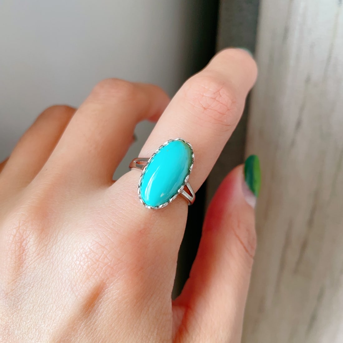 925 Silver Inlay Turquoise Ring - 7
