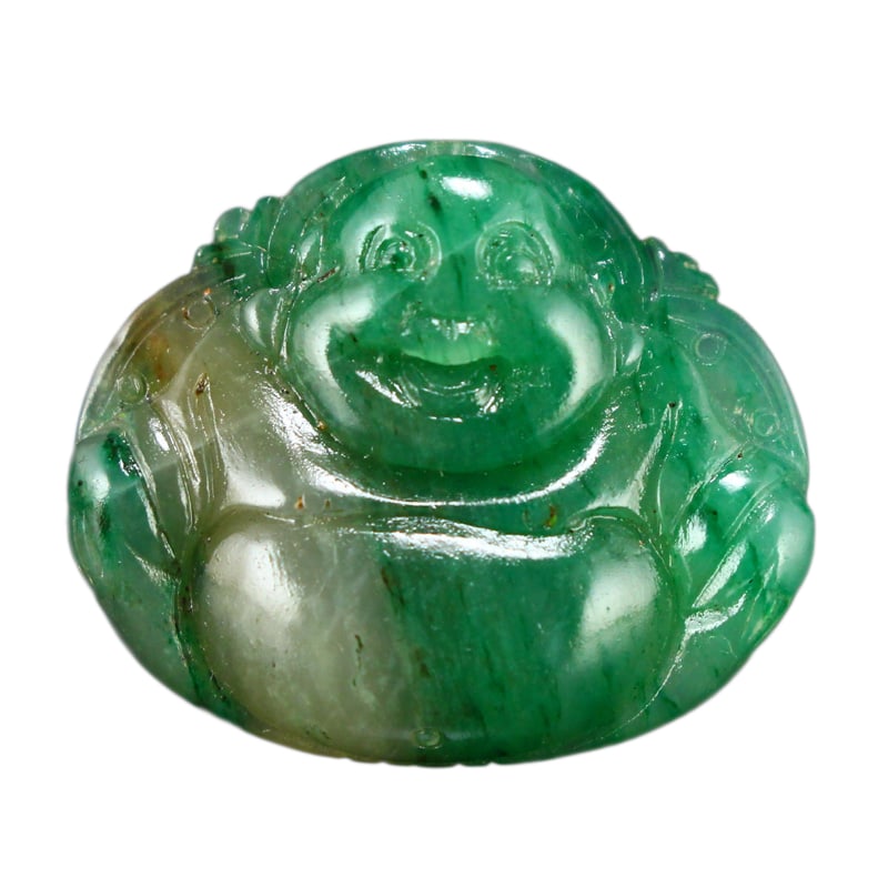 Dushan Jade Hand-Carved Figure Pendant w Laughing Buddha: Dushan Jade Hand-Carved Figure Pendant w Laughing BuddhaDimension: 25 x 21 x 6 (mm) 0.98 x 0.83 x 0.24 (inches) Weight: 0.01 lbs/ 3 g