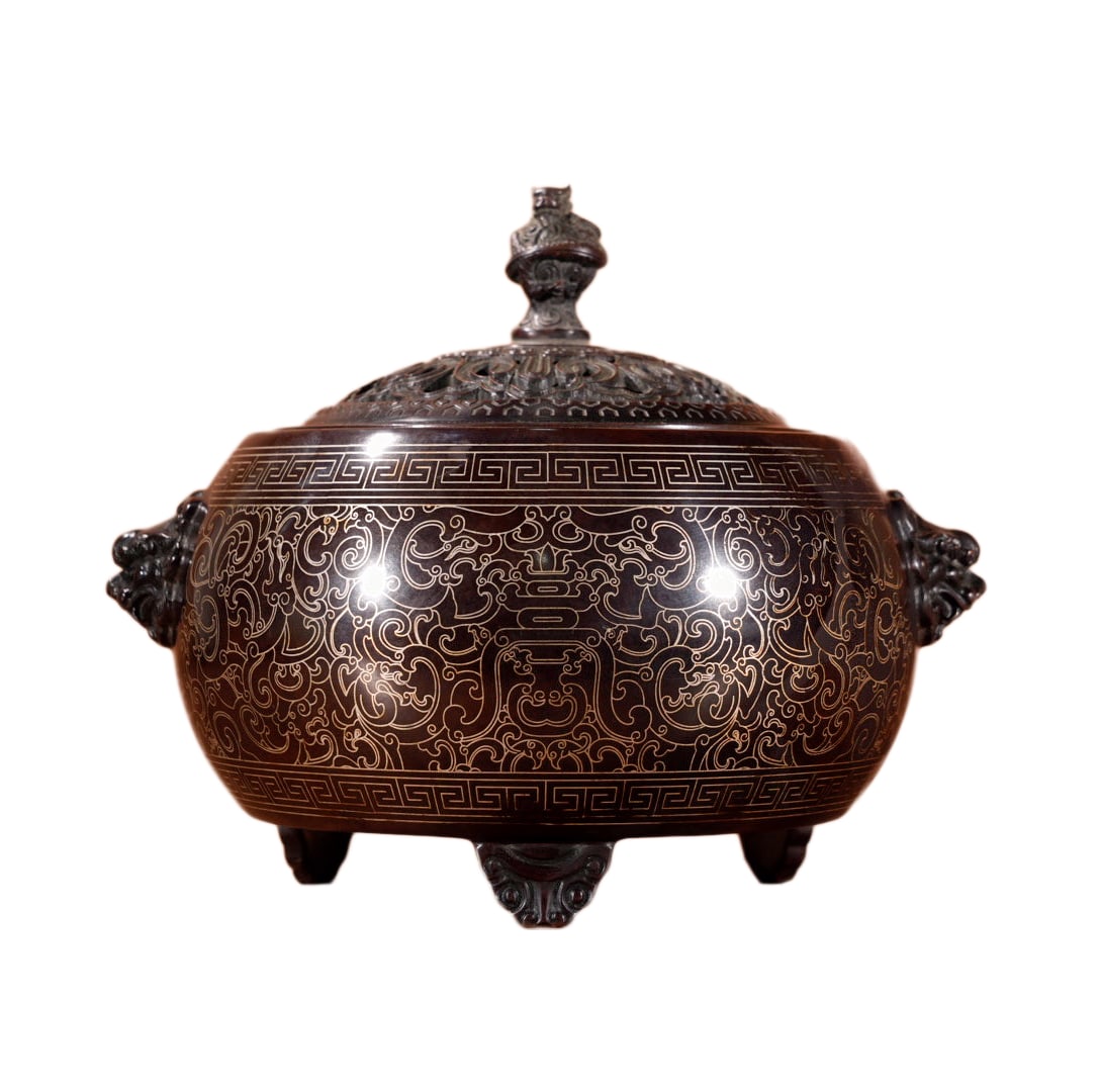 Vintage Copper Inlay Silver Wires Incense Burner: Vintage Copper Inlay Silver Wires Incense BurnerDimension: 150 x 110 (mm) 5.90 x 4.33 (inches) Weight: 7.49 lbs/ 3400 g