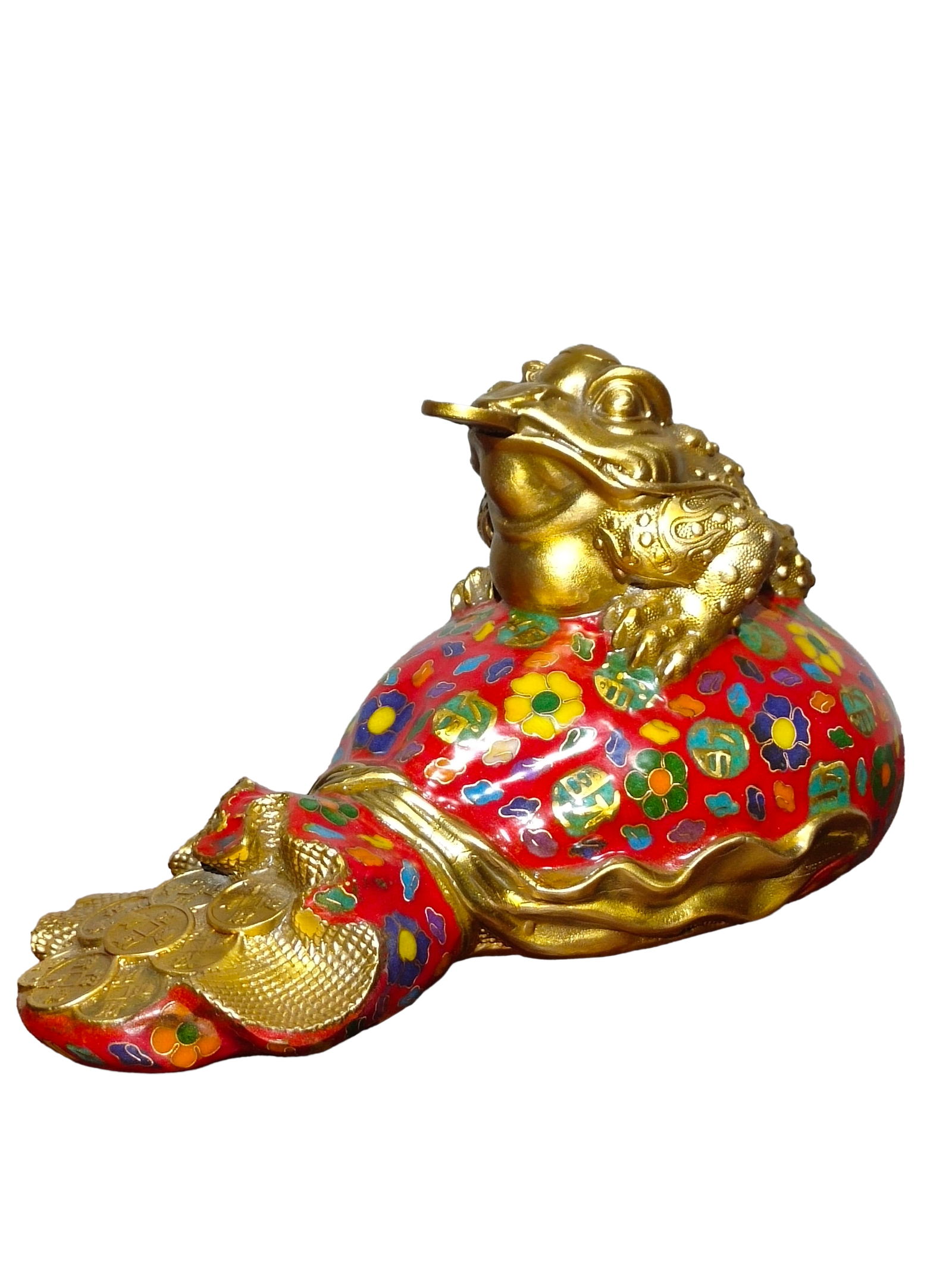 Vintage Gilt-Gold Copper Cloisonne Statue w Fortune Toad: Vintage Gilt-Gold Copper Cloisonne Statue w Fortune ToadDimension: 245 x 140 x 120 (mm) 9.64 x 5.51 x 4.72 (inches) Weight: 4.13 lbs/ 1875 g