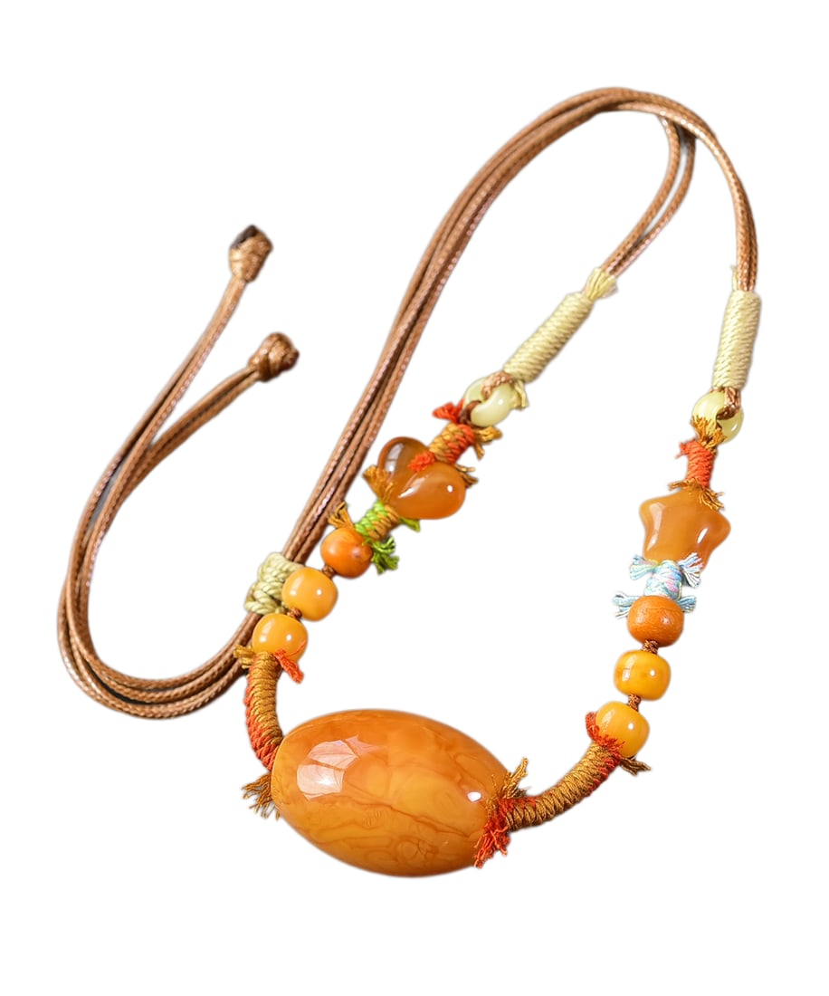 Beeswax Hand-Carved Bead Pendant & w Hand Woven Beeswax Beads Necklace: Beeswax Hand-Carved Bead Pendant & w Hand Woven Beeswax Beads Necklace Dimension: 36 x 26 (mm) 1.42 x 1.02 (inches) Weight: 0.05 lbs/ 24 g