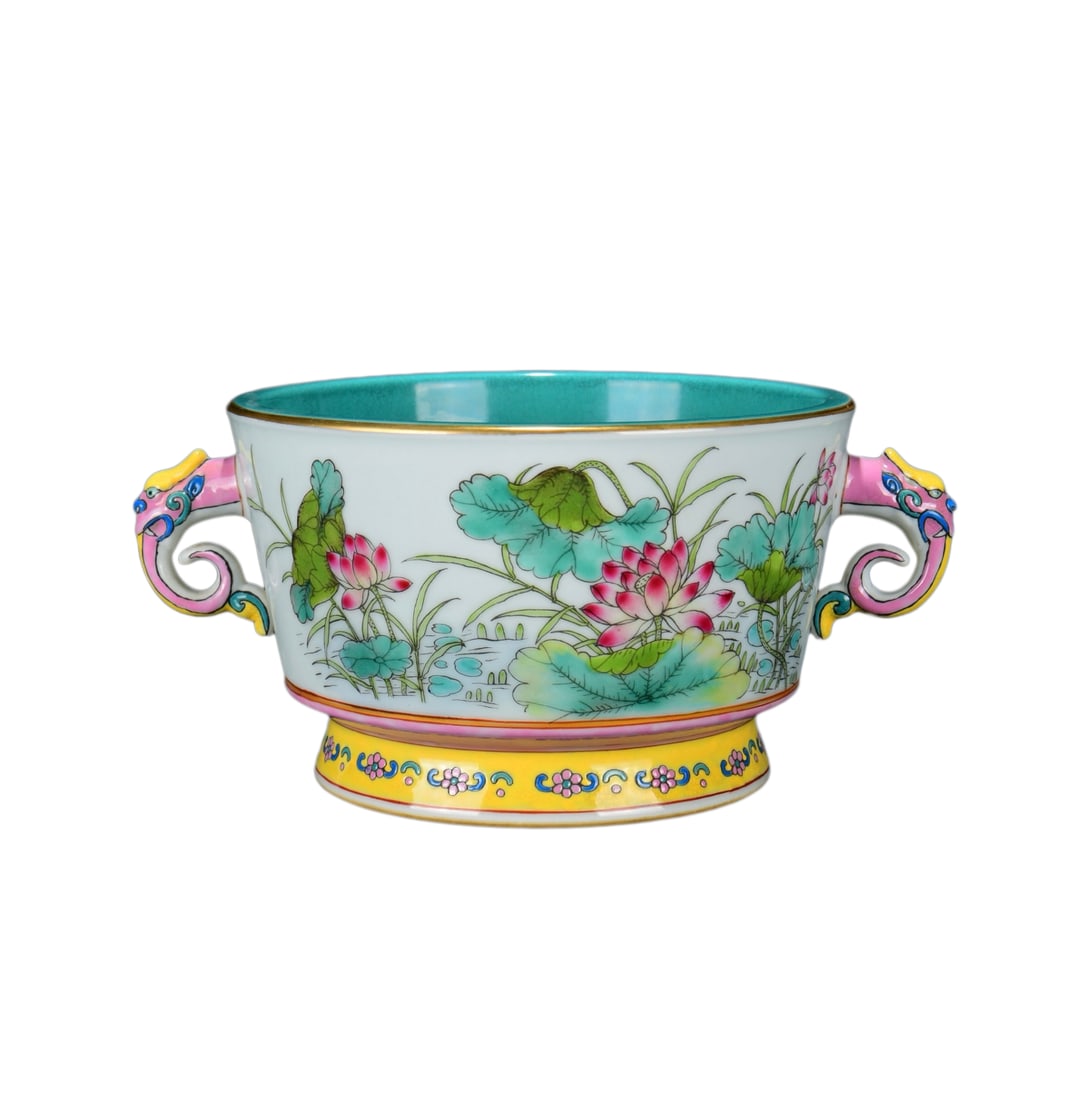 Porcelain Incense Burner Famille Rose w Lotus Leaf & Lotus Flower,Qing Dynasty Yongzheng Mark (1 of 10)