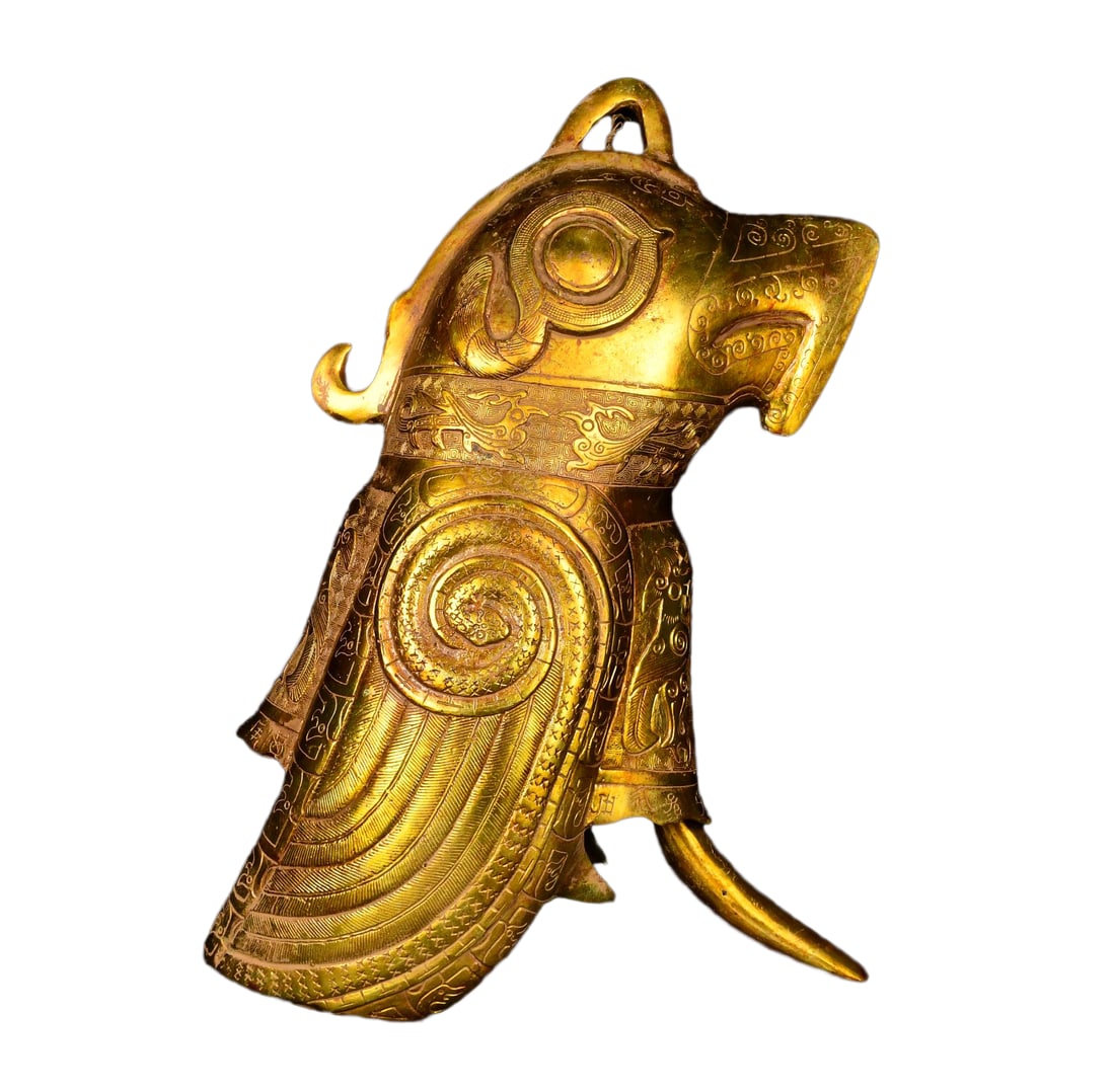 Vintage Gilt Gold Copper Statue w Eagle: Vintage Gilt Gold Copper Statue w EagleDimension: 340 x 250 (mm) 13.38 x 9.45 (inches) Weight: 6.61 lbs/ 3000g