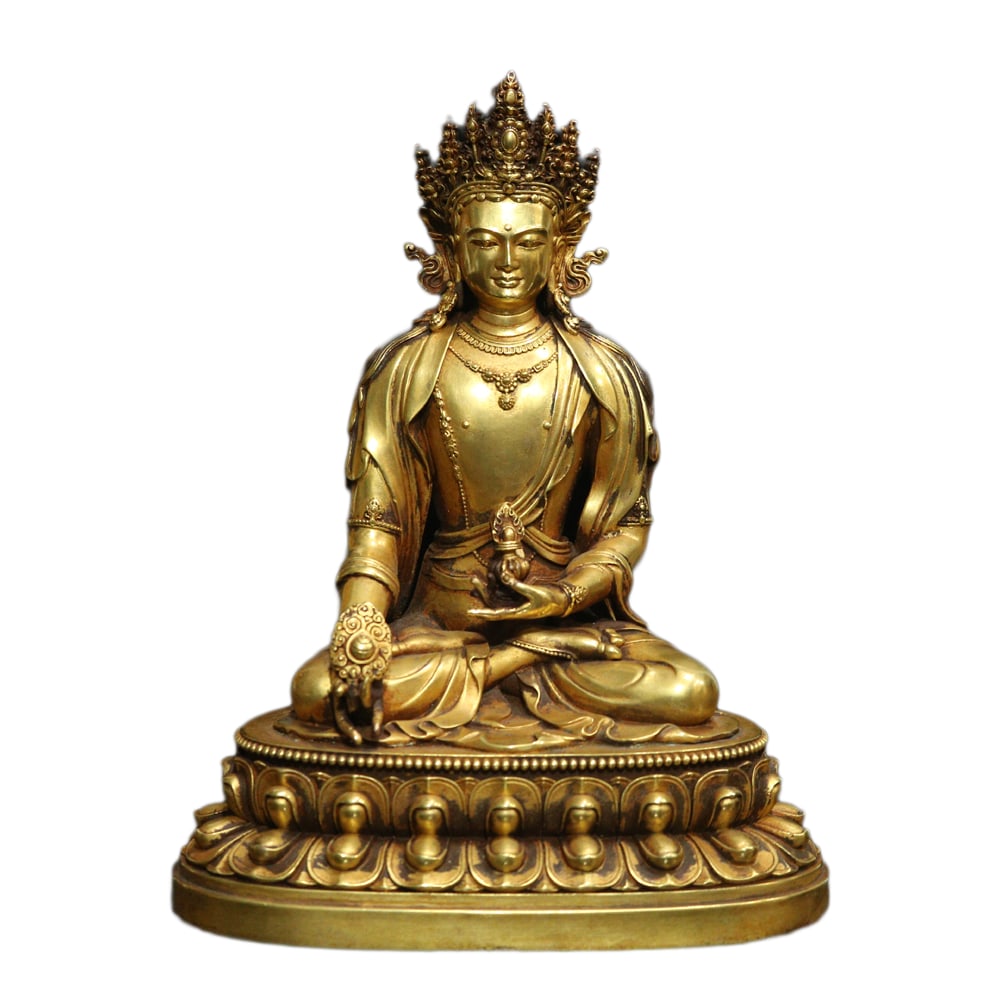 Tibetan Gilt Gold Copper Buddha Statue w Ksitigarbha (1 of 10)