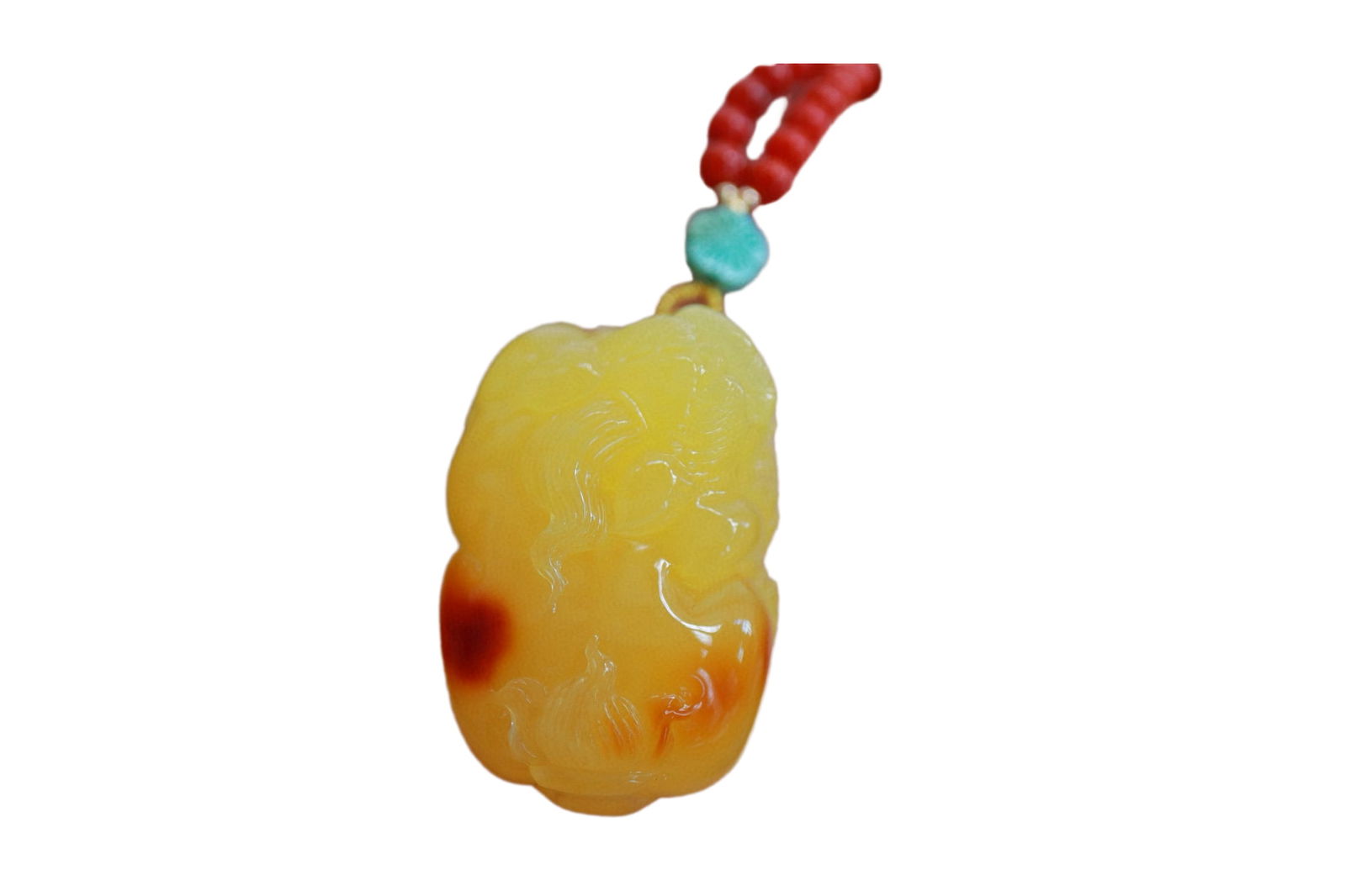 Natural Beeswax Hand-Carved Beast Pendant w Fortune Pixiu & w Hand Woven Nanhong Agate Bead Necklace: Natural Beeswax Hand-Carved Beast Pendant w Fortune Pixiu & w Hand Woven Nanhong Agate,Turquoise Beads Necklace Dimension: 42 x 28 x 21 (mm) 1.65 x 1.10 x 0.83 (inches) Weight: 0.08 lbs/ 35 g