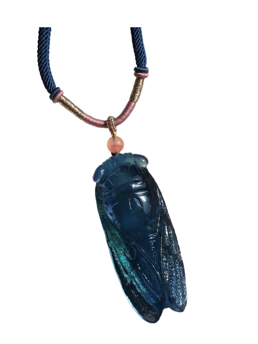 Aquamarine Hand-Carved Divine Beast Pendant/Sweater Chain w Fortune Cicada: Aquamarine Hand-Carved Divine Beast Pendant/Sweater Chain w Fortune CicadaDimension: 55 x 22 x 18 (mm) 2.16 x 0.87 x 0.71 (inches)Weight: 0.06 lbs/ 28.3 g