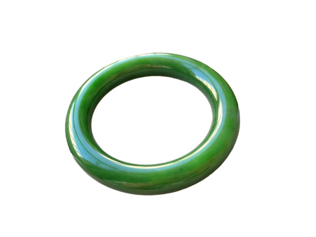 Inside Diameter 54.3mm Green Hetian Jade Bracelet (1 of 10)