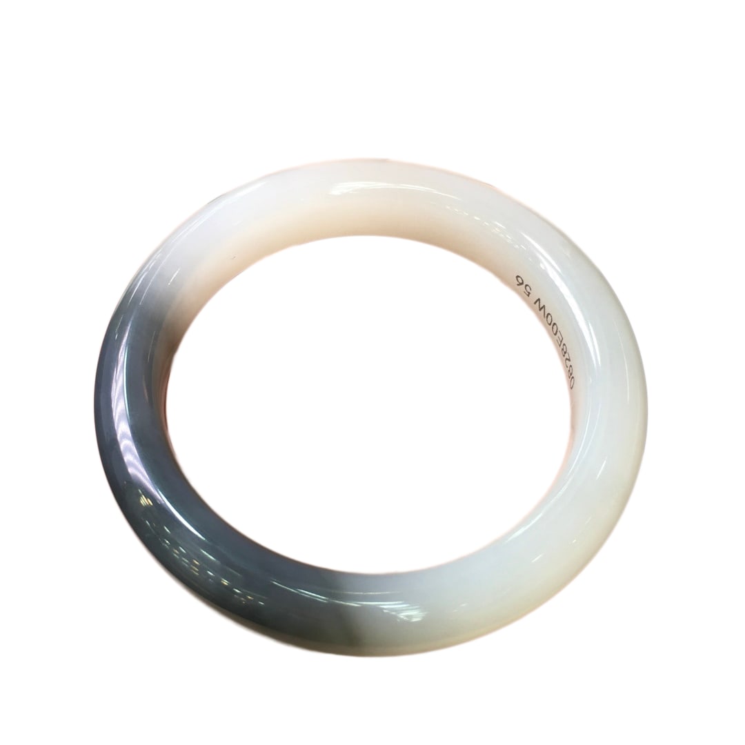 Inside Diameter 56mm White And Purple Hetian Jade Bracelet: Inside Diameter 56mm White And Purple Hetian Jade Bracelet,Flat Inner Bangle (perfect circle /standard round shape),Suitable for all women.Hetian white jade bangle with a "half-mountain, half-water" p