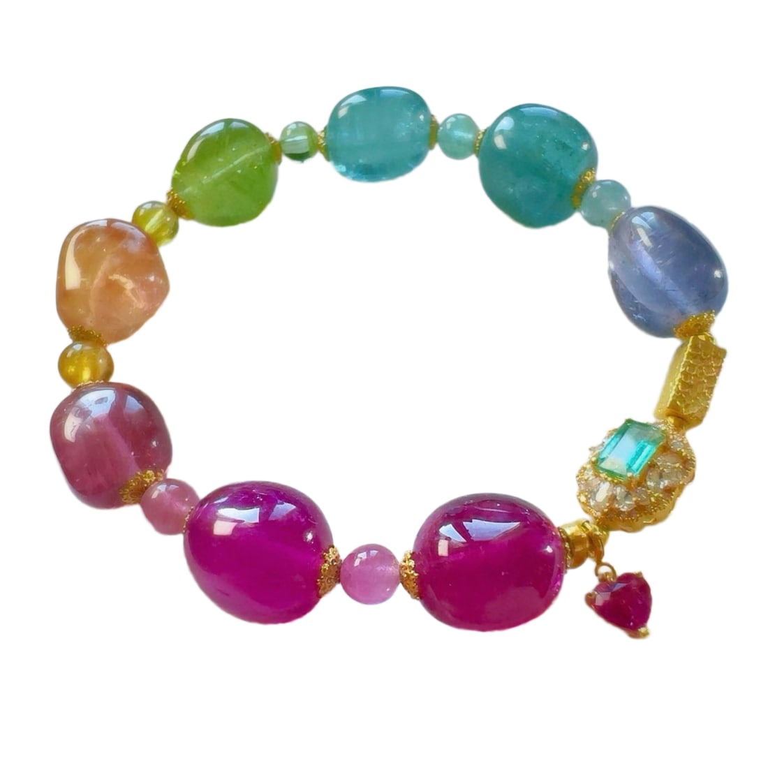 Tourmaline Original Stone &18K Gold Inlay Emerald Accessories Beads Bracelet: Tourmaline Original Stone &18K Gold Inlay Emerald Accessories Beads Bracelet Dimension: 13.5 x 10.8 x 10.8 (mm) 0.53 x 0.42 x 0.42 (inches) Weight: 0.05 lbs/ 24.4 g