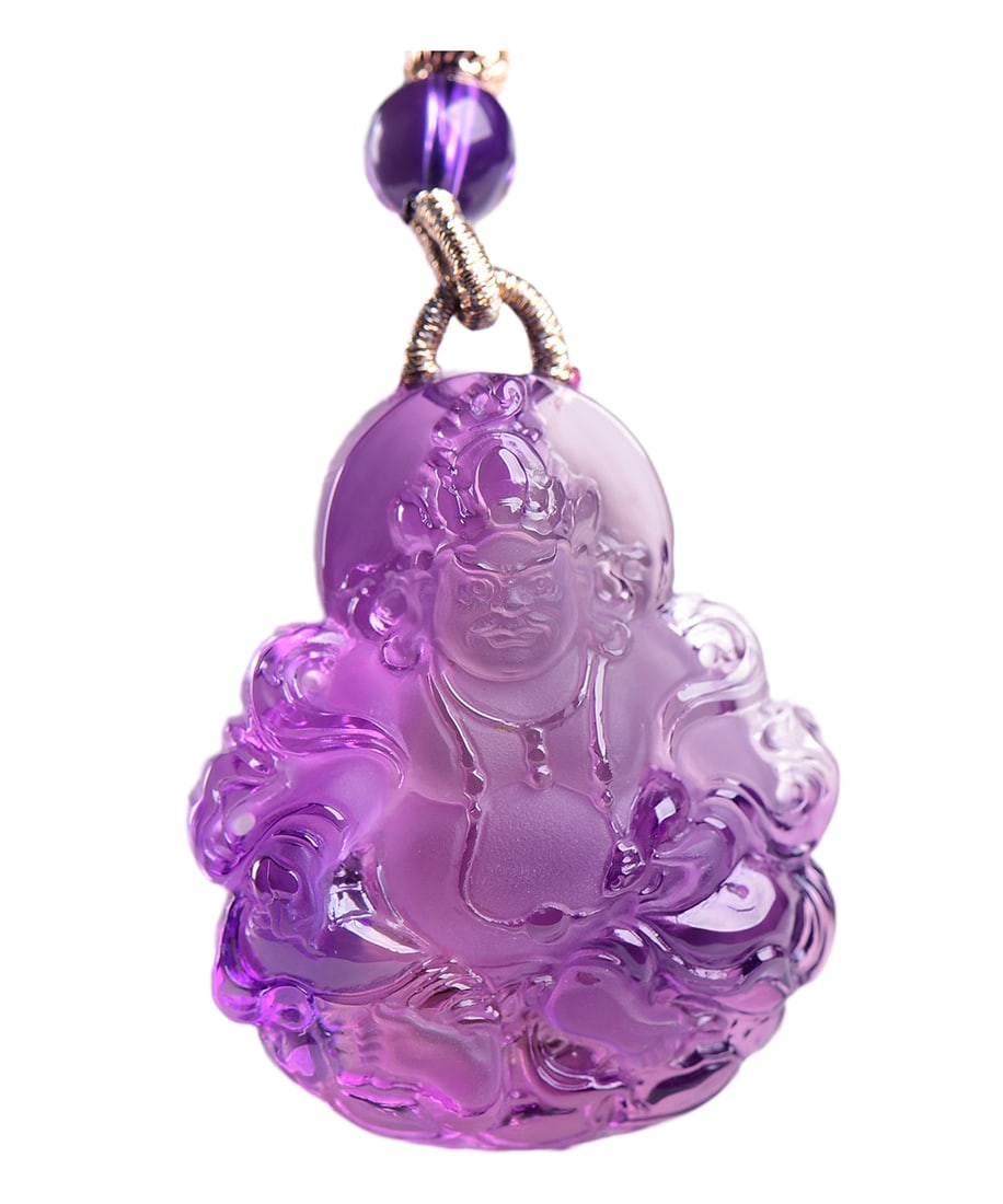 Amethyst Hand-Carved Buddha Pendant w Yellow Jambhala Hand Woven Necklace: Amethyst Hand-Carved Buddha Pendant w Yellow Jambhala Hand Woven NecklaceDimension: 36.5 x 31 x 13 (mm)1.44 x 1.22 x 0.51 (inches)Weight: 0.05 lbs/ 23.4 g