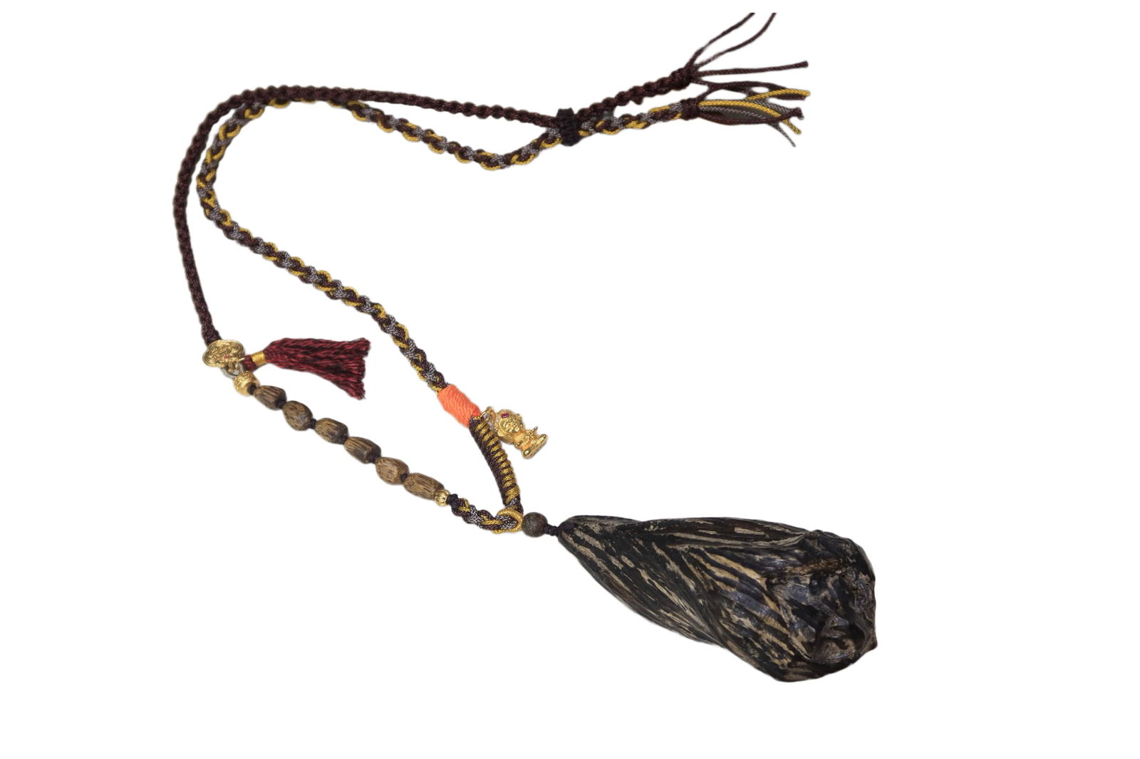 Vintage Chenxiang Wood Pendant w Hand Woven Necklace (1 of 6)