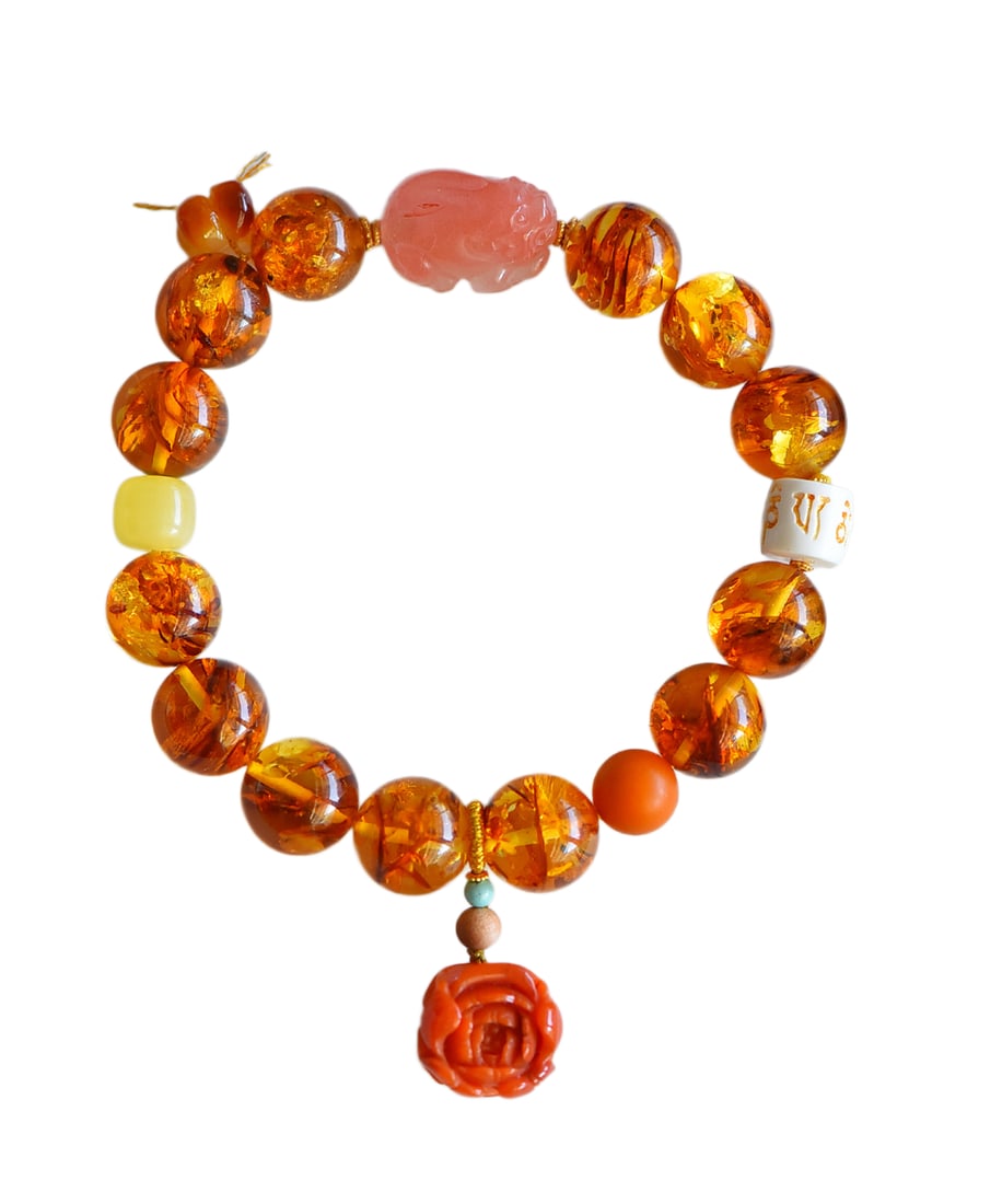 Hand Woven Flower Amber Beads Bracelet (1 of 7)