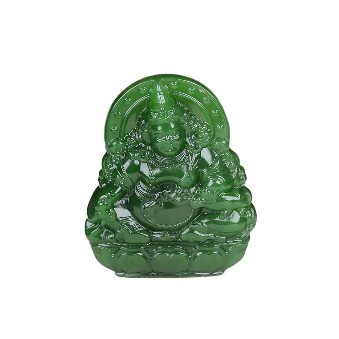 Natural Green Hetian Jade Hand-Carved Buddha Pendant w Yellow Jambhala: Natural Green Hetian Jade Hand-Carved Buddha Pendant w Yellow Jambhala,Russian Hetian jade, bright green jasper yellow wealth deity pendant. Carved by Suzhou craftsmanship, warm and delicate texture,
