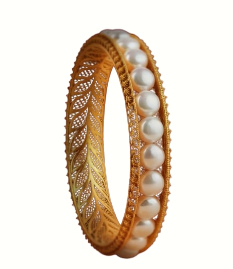 Silver Silver Plated Gilt Gold Inlay Pearl Bracelet (1 of 5)