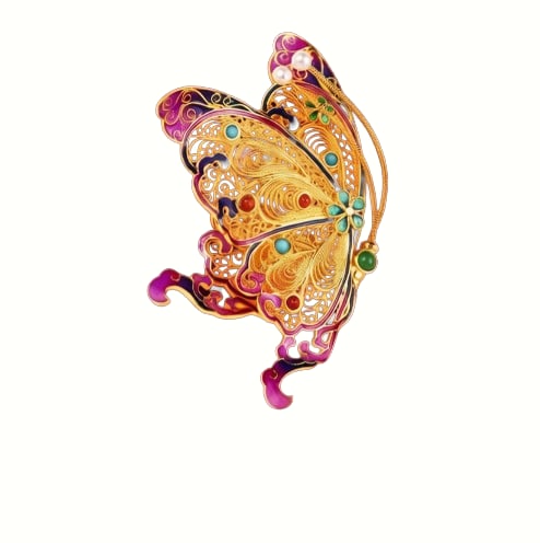 Silver Plated Gilt Gold Enamel Inlay Gem Butterfly Brooch (1 of 4)