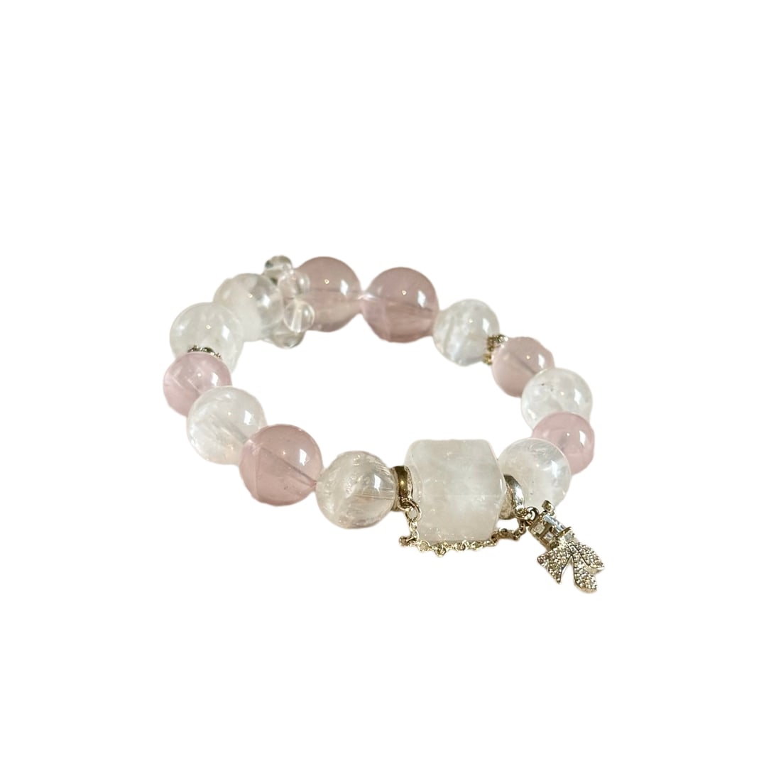 Hand Woven Pink Crystal Beads Bracelet: Hand Woven Pink Crystal Beads Bracelet,The ultimate romance of spring cherry blossoms and winter's first snow—each bead holds a breathtaking snowy scene within. Gazing at the soft pink hues and