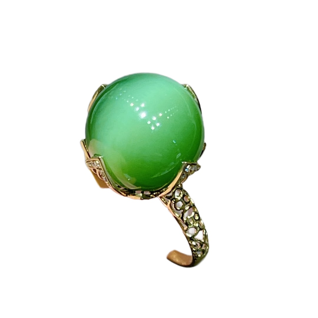 18K Gold Inlay Green Hetian Jade Ring (1 of 7)