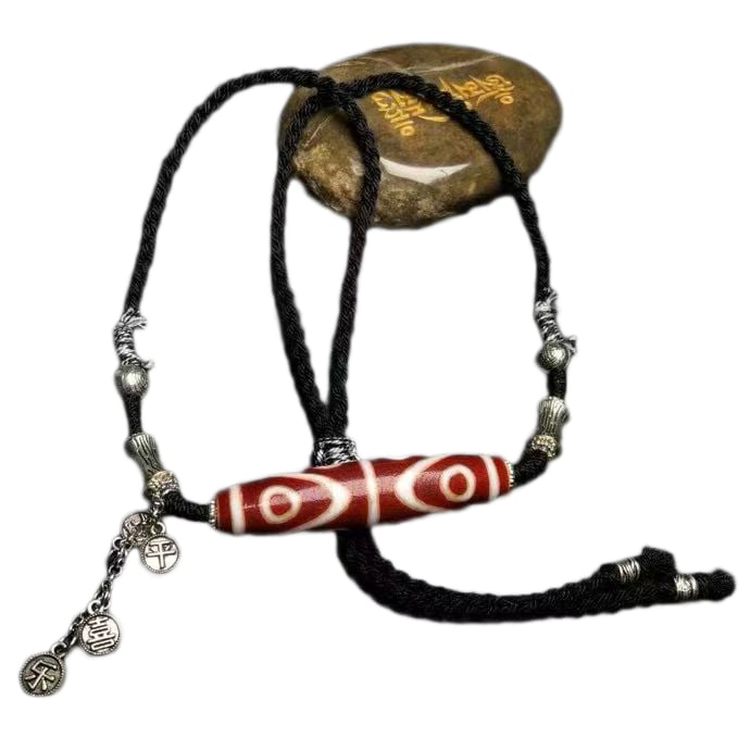 Tibetan 8 Eye DZI Agate Lucky Pendant w Hand Woven Necklace: Tibetan 8 Eye DZI Agate Lucky Pendant w Hand Woven NecklaceDimension: 58 x 13 (mm) 2.28 x 0.51 (inches)