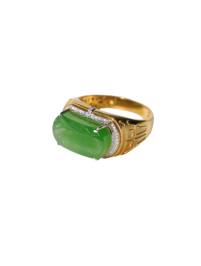 18K Gold Inlay Green Hetian Jade Ring (1 of 10)