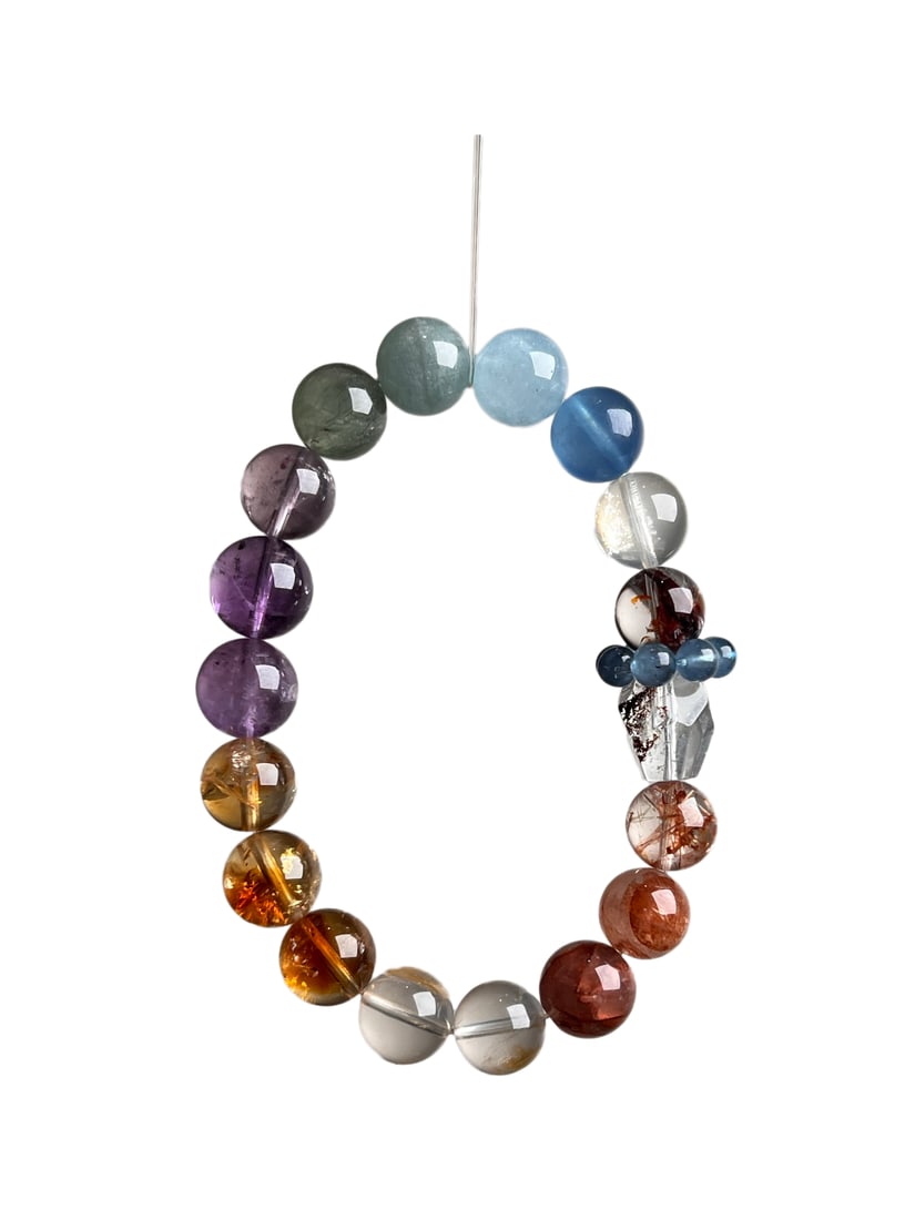 Hand Woven Aquamarine,Green Rutilated Quartz,Amethyst, Beads Bracelet: Hand Woven Aquamarine,Green Rutilated Quartz,Amethyst, Beads BraceletDimension: 11 (mm) 0.43 (inches)