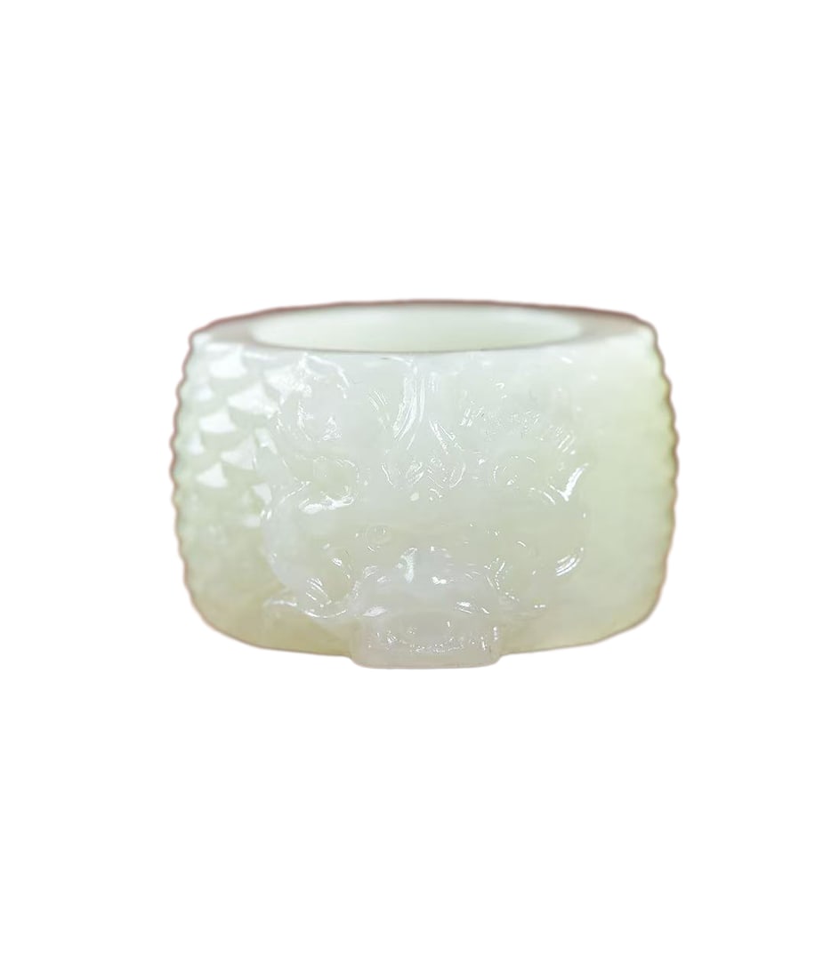 Natural Hetian Jade Hand-Carved Fortune Dragon Thumb Ring (1 of 7)