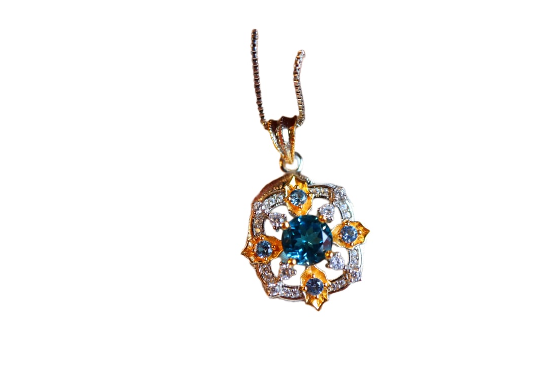925 Silver Inlay Blue Topaz Pendant (1 of 7)