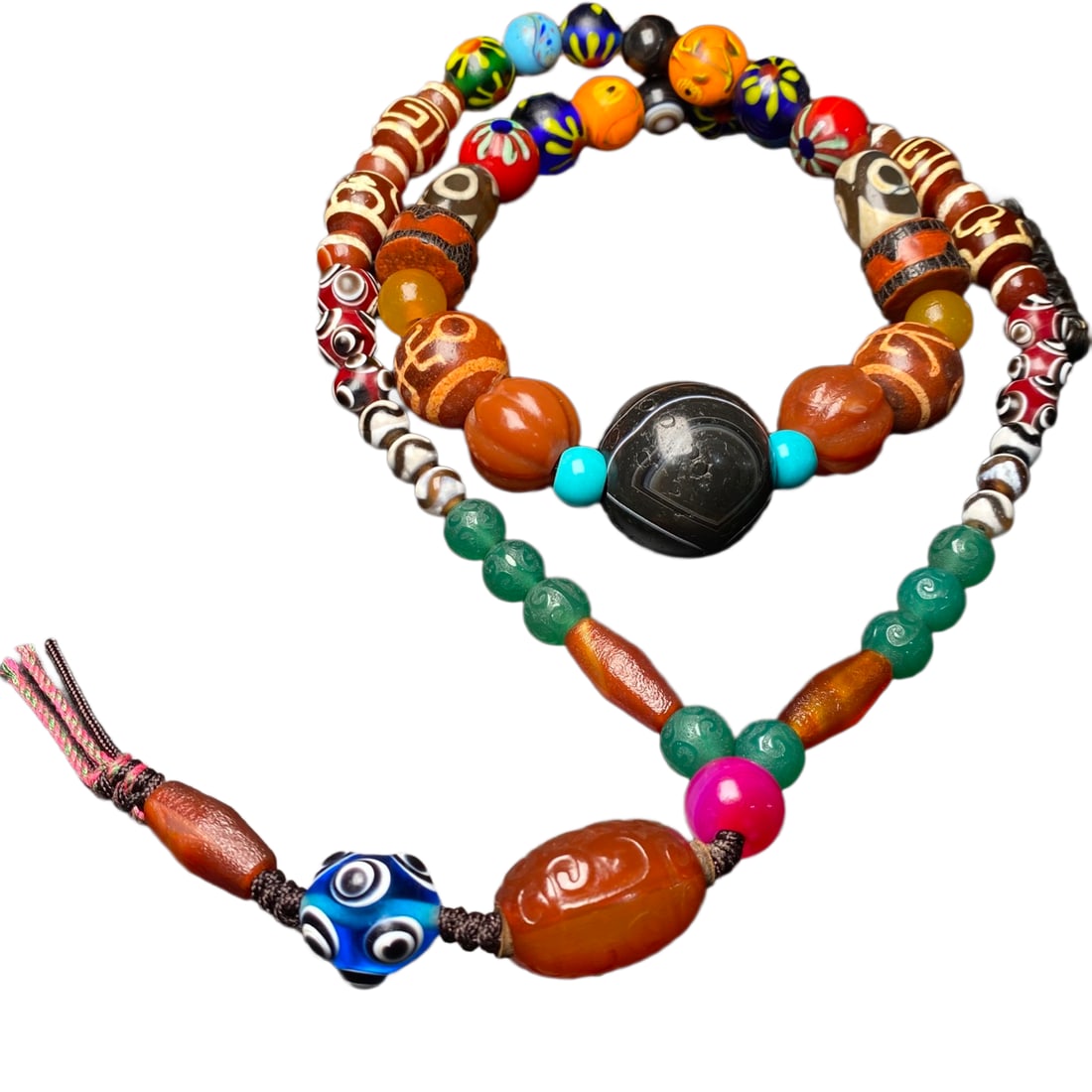 Tibetan DZI Agate,Agate,Turquoise,Peking Glass Beads Necklace (1 of 10)