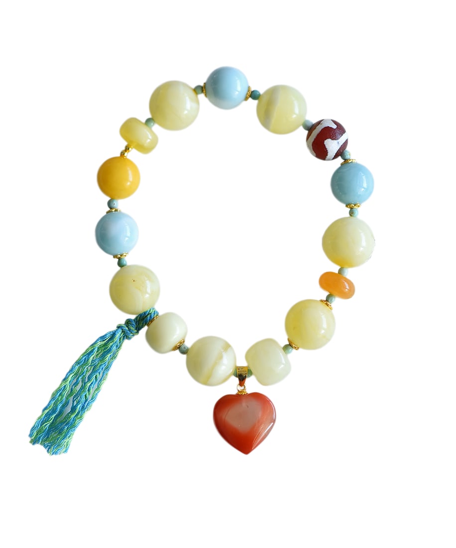 Hand Woven Beeswax & Larimar,Agate Beads Bracelet: Hand Woven Beeswax & Larimar,Agate Beads BraceletDimension: 12.8 (mm) 0.50 (inches)Weight: 0.04 lbs/ 20.3 g