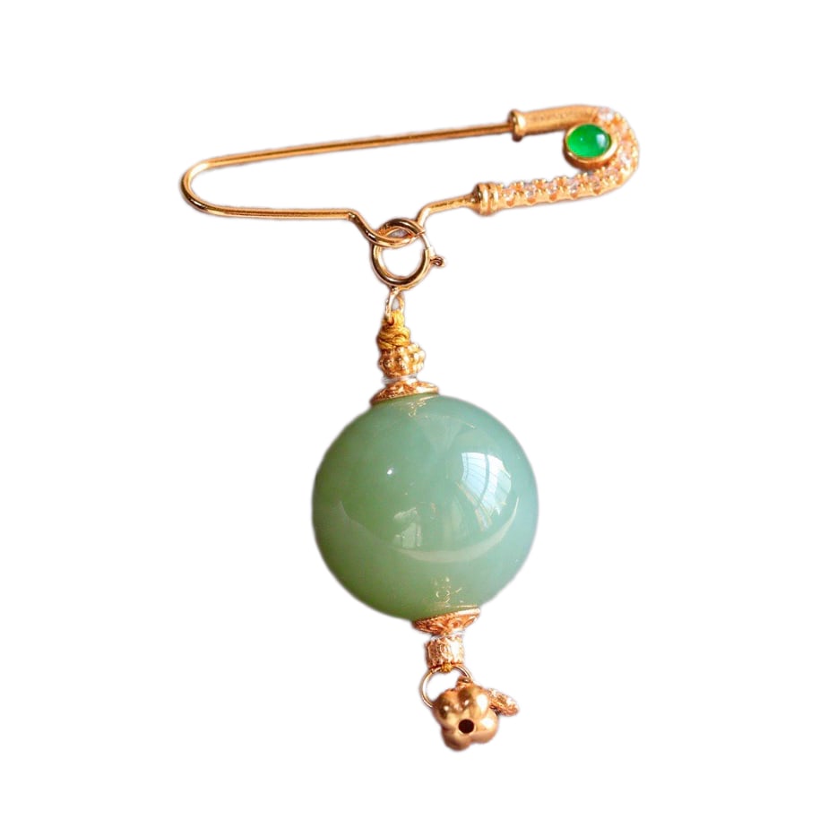 Natural Hetian Jade Bead Brooch: Natural Hetian Jade Bead BroochDimension: 16 (mm) 0.63 (inches)