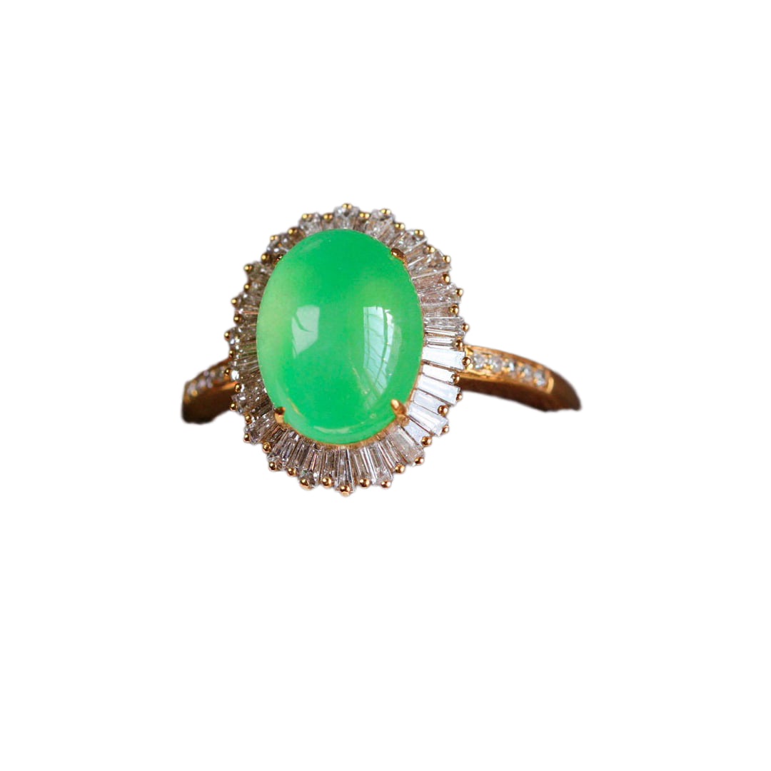 18K Gold Inlay Jadeite,Diamond Ring (1 of 10)