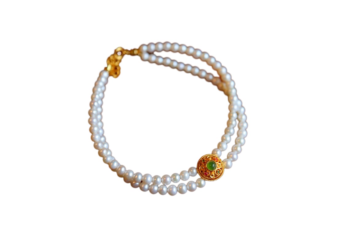 Hand Woven Pearl & Silver Plated Gilt Gold Inlay Gem Beads Bracelet: Hand Woven Pearl & Silver Plated Gilt Gold Inlay Gem Beads Bracelet Dimension: 3 (mm) 0.12 (inches)