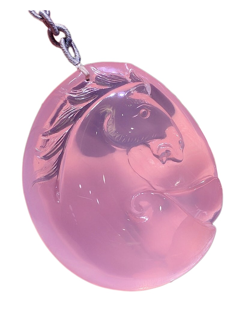 Pink Crystal Hand-Carved Animal Pendant w Fortune Horse: Pink Crystal Hand-Carved Animal Pendant w Fortune Horse Dimension: 59 x 51 x 21 (mm) 2.32 x 2.01 x 0.83 (inches) Weight: 0.21 lbs/ 95 g