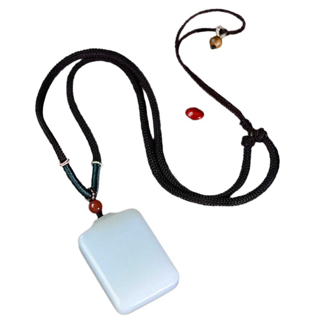 Natural White Hetian Jade Hand-Carved Pendant w Hand Woven Necklace: Natural White Hetian Jade Hand-Carved Pendant w Hand Woven Necklace.Mutton Fat Jade "Wushi" Pendant. Entirely hand-polished and carved, with exquisite craftsmanship. The jade boasts a fine, warm, and