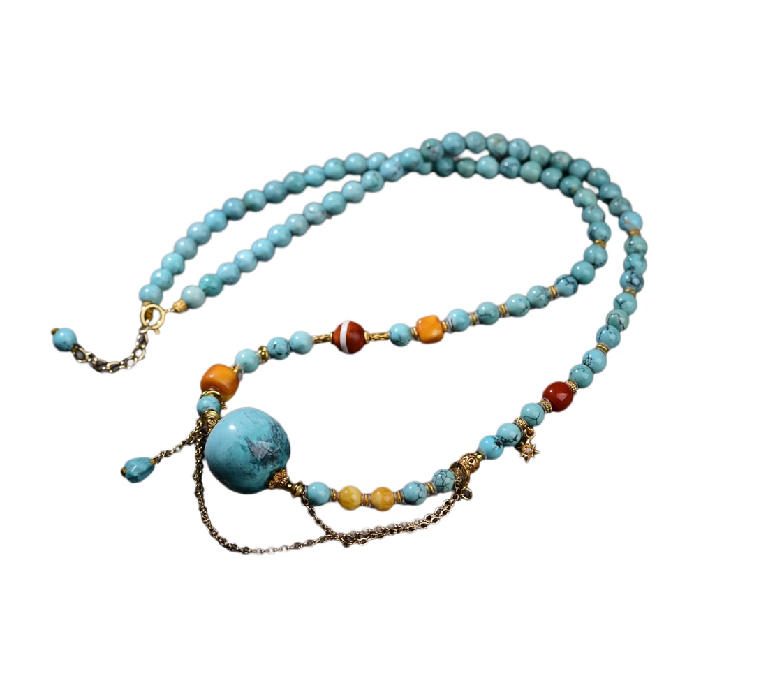 Hand Woven Turquoise,Beeswax,Agate Beads Necklace w 925 Silver Accessories (1 of 7)