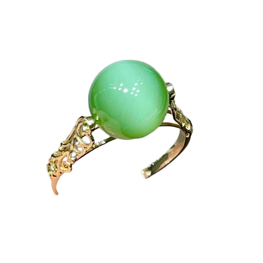 18K Gold Inlay Green Hetian Jade Ring: 18K Gold Inlay Green Hetian Jade RingDimension: 9.5 (mm) 0.37 (inches)