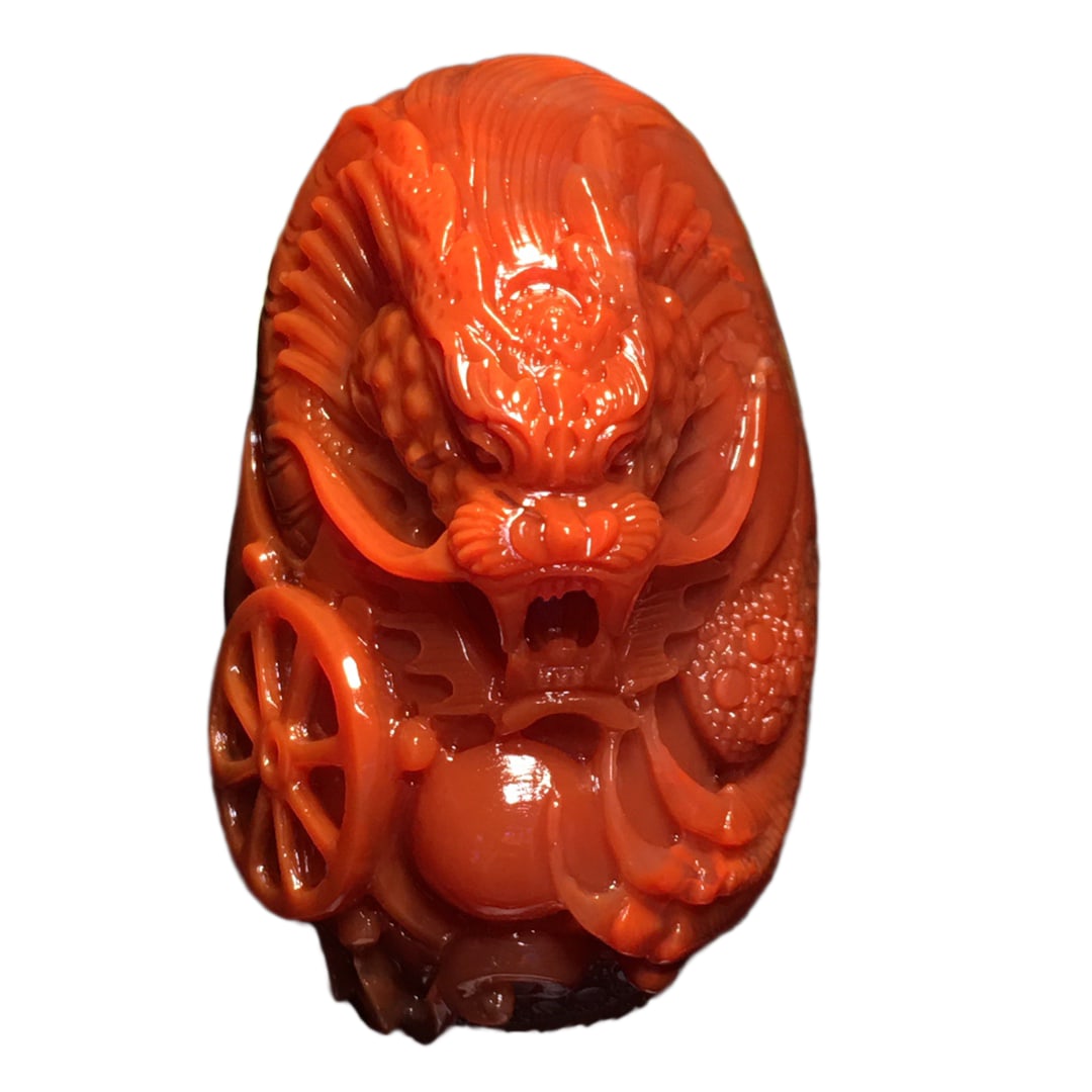 Natural Nanhong Agate Hand-Carved Pendant w Fortune Dragon: Natural Nanhong Agate Hand-Carved Pendant w Fortune DragonDimension: 54.5 x 33.7 x 33.2 (mm) 2.14 x 1.33 x 1.31 (inches) Weight: 0.15 lbs/ 68 g