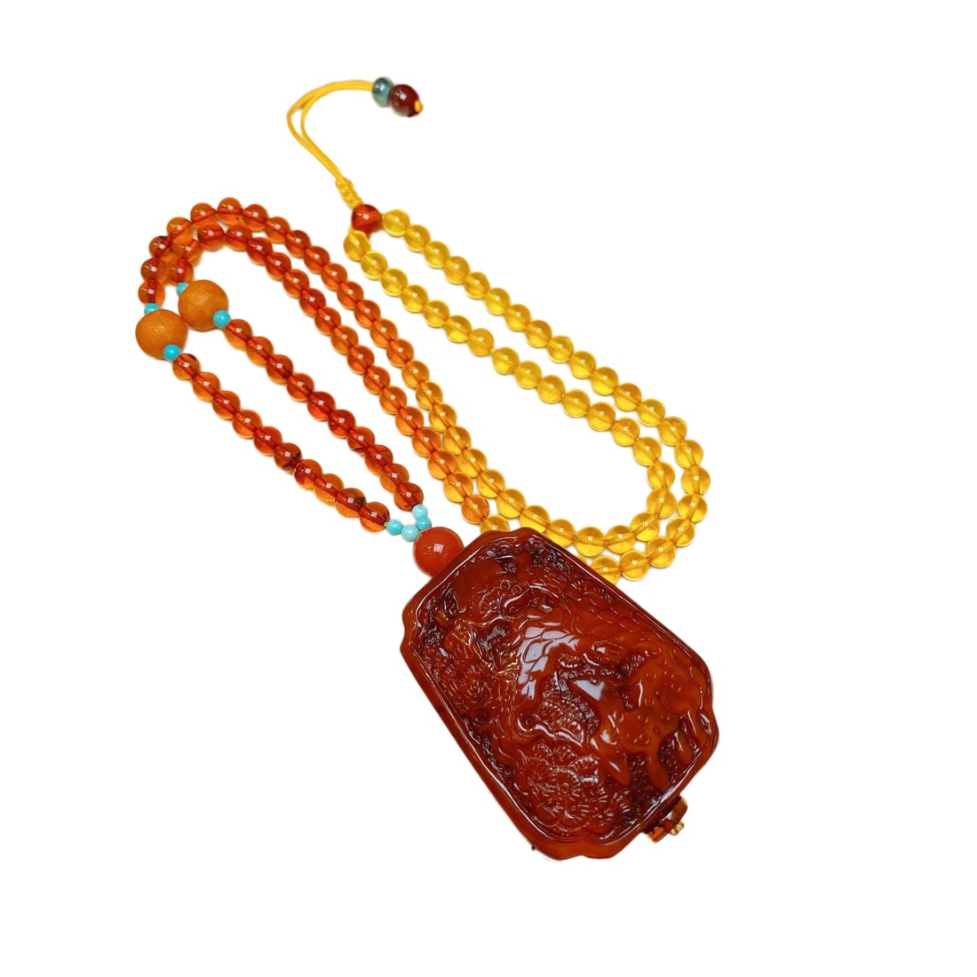 Beeswax Hand-Carved Pendant w Pine Tree & Deer & w Hand Woven Beeswax Beads Necklace: Beeswax Hand-Carved Pendant w Pine Tree & Deer & w Hand Woven Beeswax Beads Necklace Dimension: 47 x 37 x 22 (mm) 1.85 x 1.46 x 0.87 (inches) Weight: 0.07 lbs/ 34 g