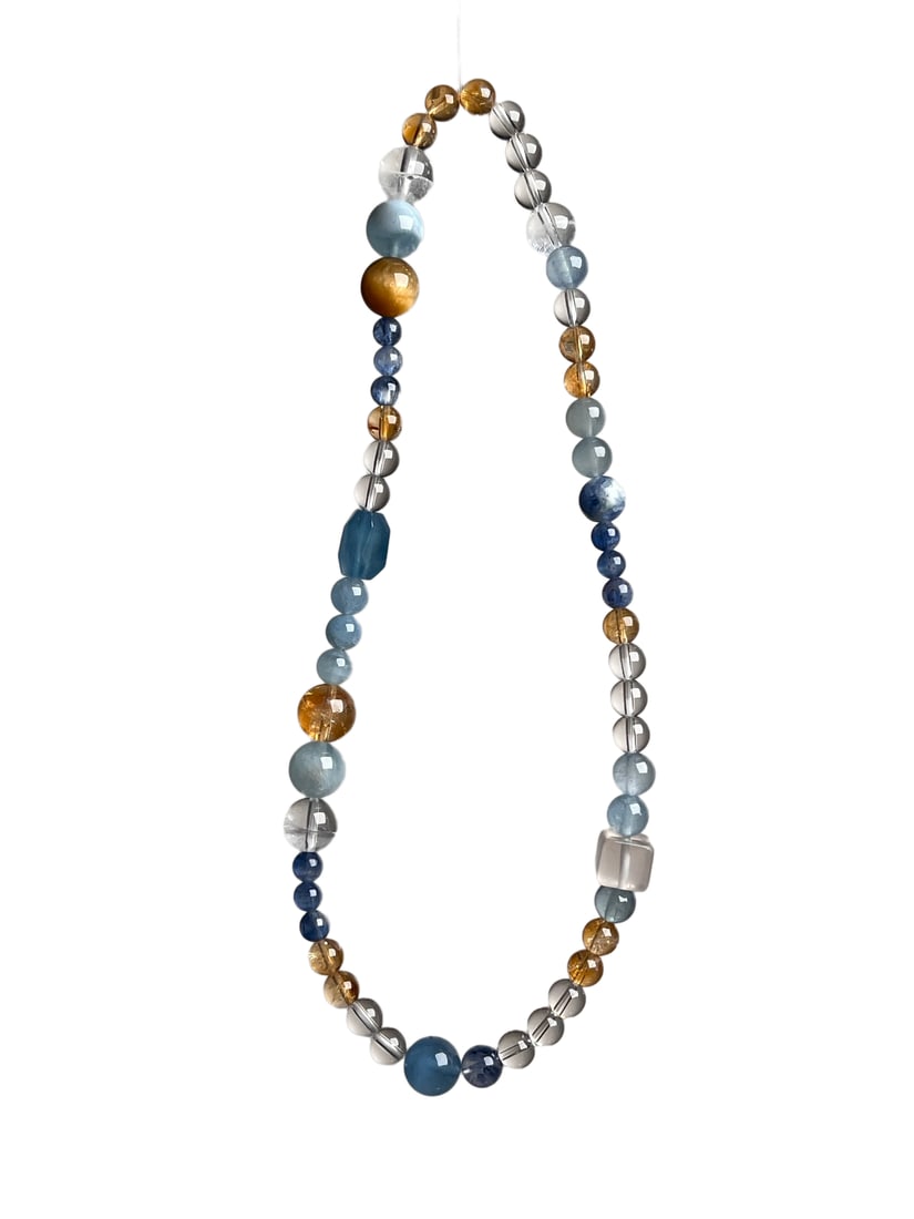 Hand Woven Aquamarine,Yellow Crystal,White Crystal,Tiger's Eye Stone,Kyanite Beads Bracelet: Hand Woven Aquamarine,Yellow Crystal,White Crystal,Tiger's Eye Stone,Kyanite Beads BraceletDimension: 10-5 (mm) 0.39-0.20 (inches)