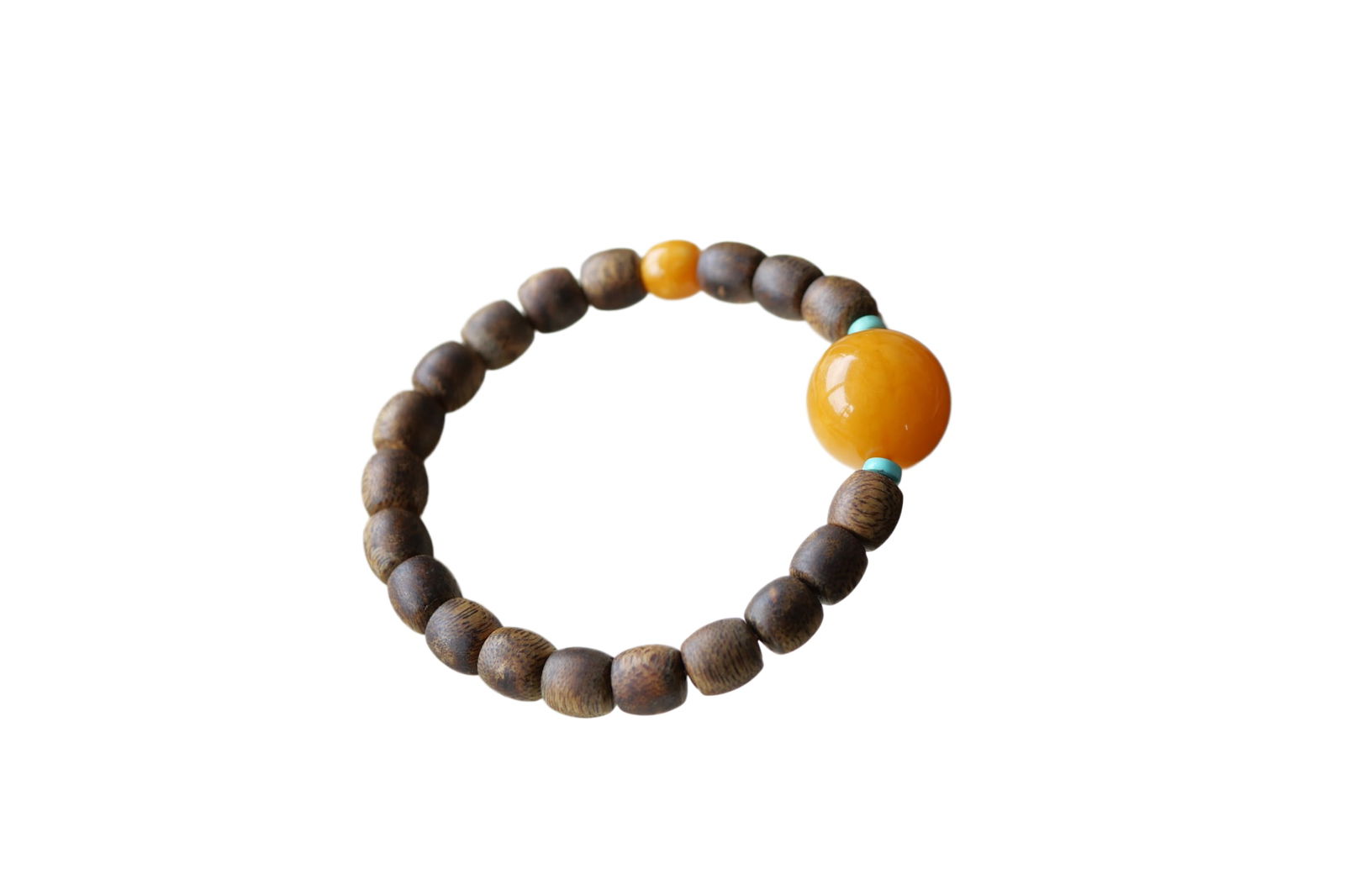 Hand Woven Chenxiang Wood & Beeswax & Turquoise Beads Bracelet: Hand Woven Chenxiang Wood & Beeswax & Turquoise Beads BraceletDimension: 8 x 8 (mm) 0.31 x 0.31 (inches)Dimension: 18 (mm) 0.71 (inches)Weight: 0.02 lbs/ 9.6 g