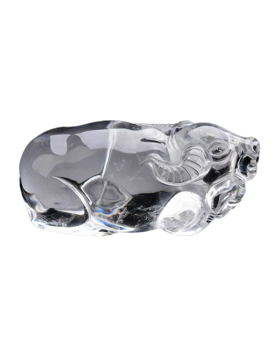 White Crystal Hand-Carved Pendant/Statue w Fortune Ox: White Crystal Hand-Carved Pendant/Statue w Fortune Ox Dimension: 91 x 48 x 40 (mm) 3.58 x 1.89 x 1.57 (inches)