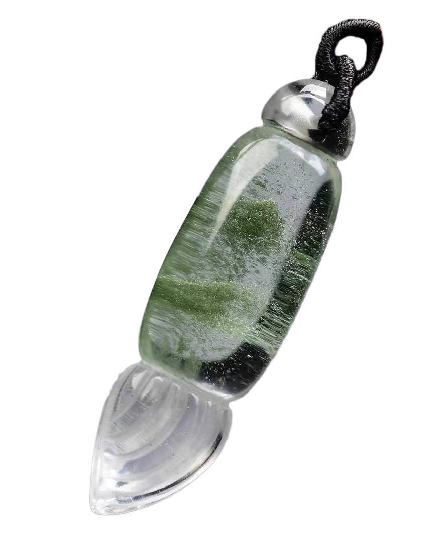 Green Crystal Hand-Carved Pendant w Writing Brush & w Hand Woven Necklace: Green Crystal Hand-Carved Pendant w Writing Brush & w Hand Woven Necklace Dimension: 47 x 14 x 12 (mm) 1.85 x 0.55 x 0.47 (inches) Weight: 0.03 lbs/ 15 g