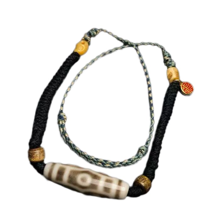 Tibetan 6 Eye DZI Agate Lucky Pendant w w Hand Woven Beads Necklace: Tibetan 6 Eye DZI Agate Lucky Pendant w w Hand Woven Beads NecklaceDimension: 49 x 14 (mm) 1.93 x 0.55 (inches)
