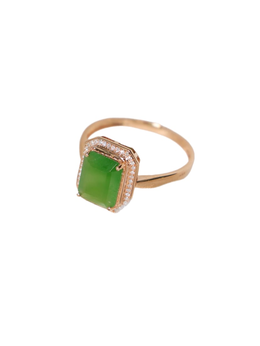 18K Gold Inlay Green Hetian Jade Ring (1 of 10)